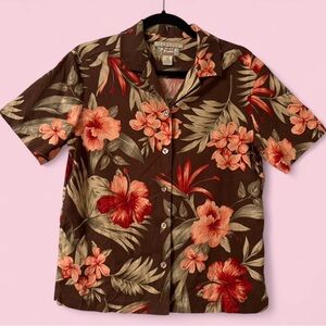 Tommy Bahama Brown Silk Floral Hawaiian Shirt XS